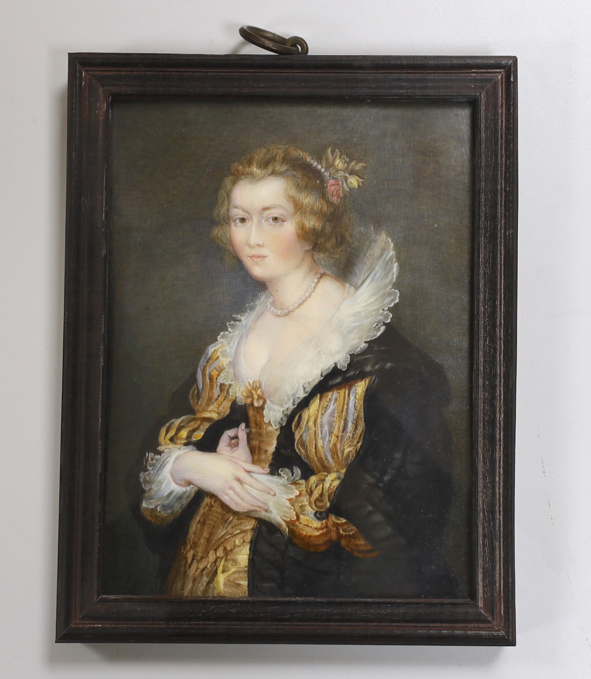 19th century miniature watercolour on ivory, portrait of Catherine Manners, Duchess of Buckingham, indistinctly signed lower right, 16 x 11.5cm CITES Submission reference 92TY5GKS